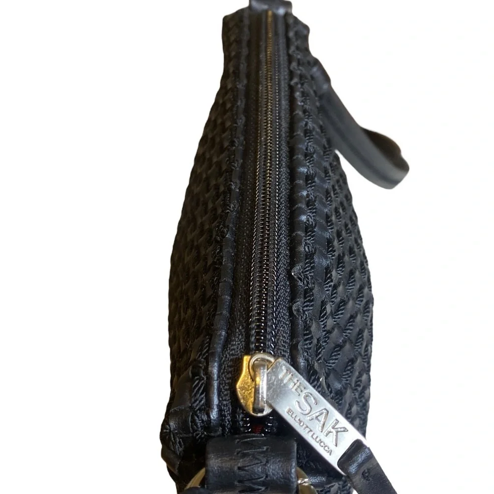 The Sak Elliot Lucca Black Vegan Woven Crossbody Top Zip Card Holder